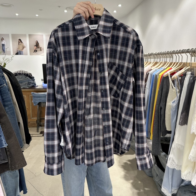 ACKER韓國代購女士新款26春夏真品休閑職業襯衫蕾絲衫格子ACKER襯衫/蕾絲衫圖色2