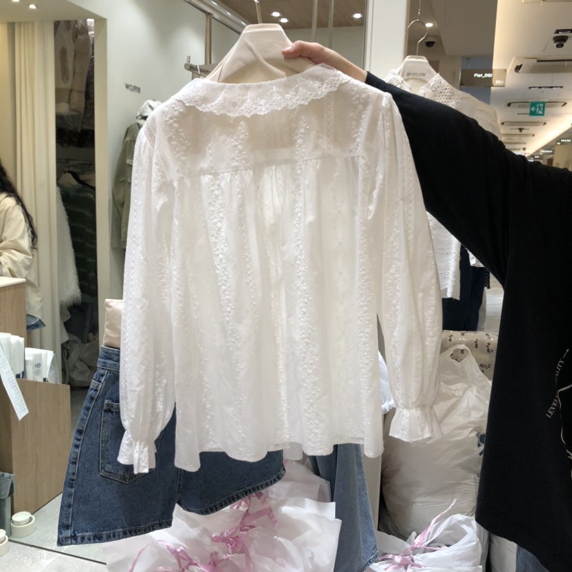 BY FLOW韓國直郵女裝新款休閑人氣推薦26春夏襯衫蕾絲衫刺繡BY FLOW襯衫/蕾絲衫