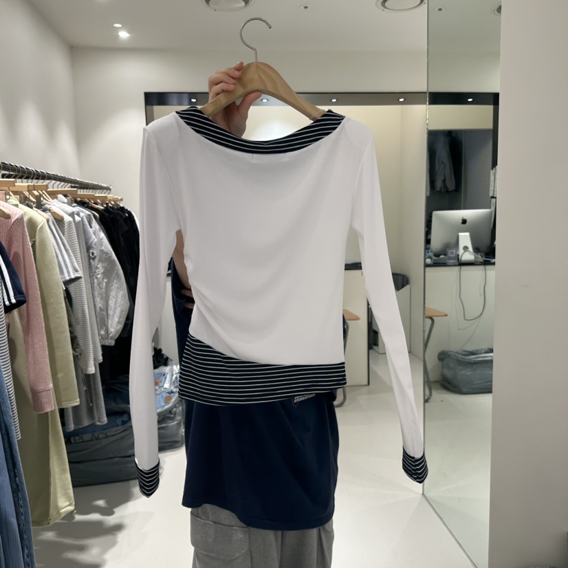 BEENS韓國直郵女裝新品時尚休閑26春夏推薦長袖T恤假兩件BEENS長袖T恤