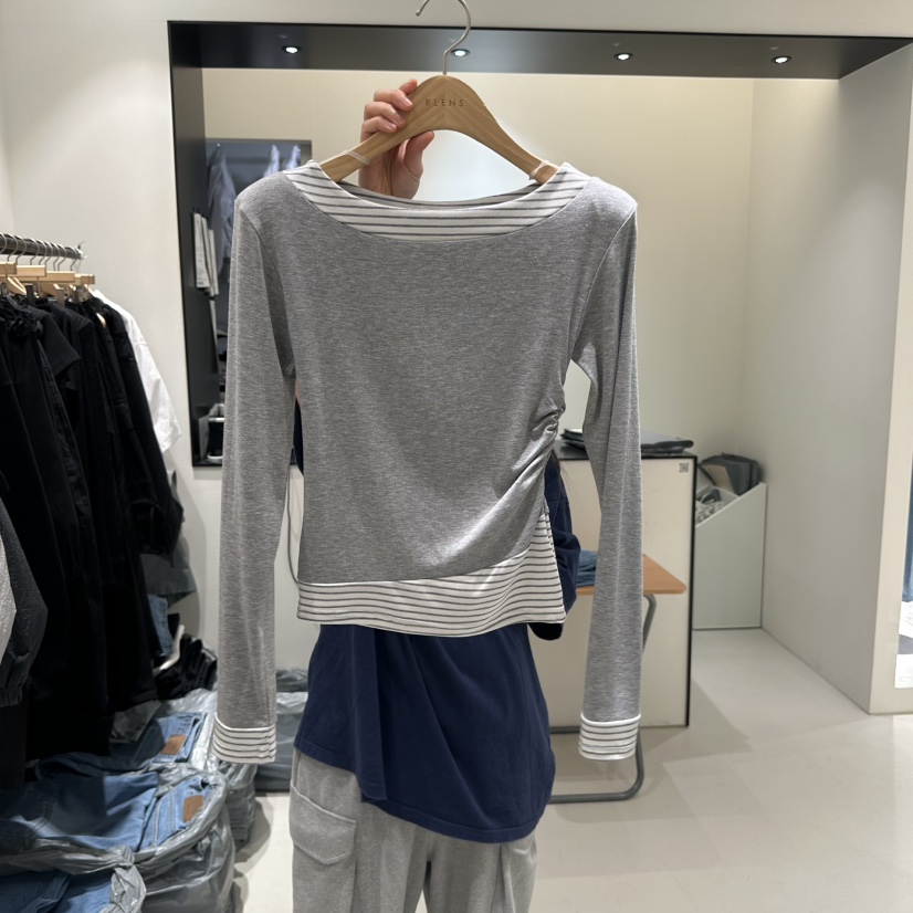 BEENS韓國直郵女裝新品時尚休閑26春夏推薦長袖T恤假兩件BEENS長袖T恤圖色2