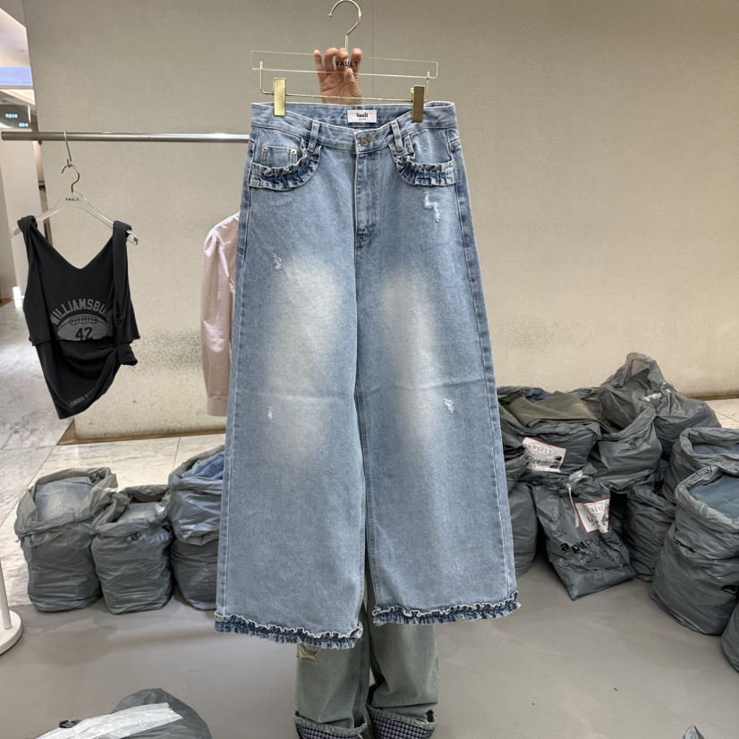 VAULT東大門直郵女裝新款休閑職業熱賣26春夏牛仔褲荷葉邊VAULT牛仔褲圖色1