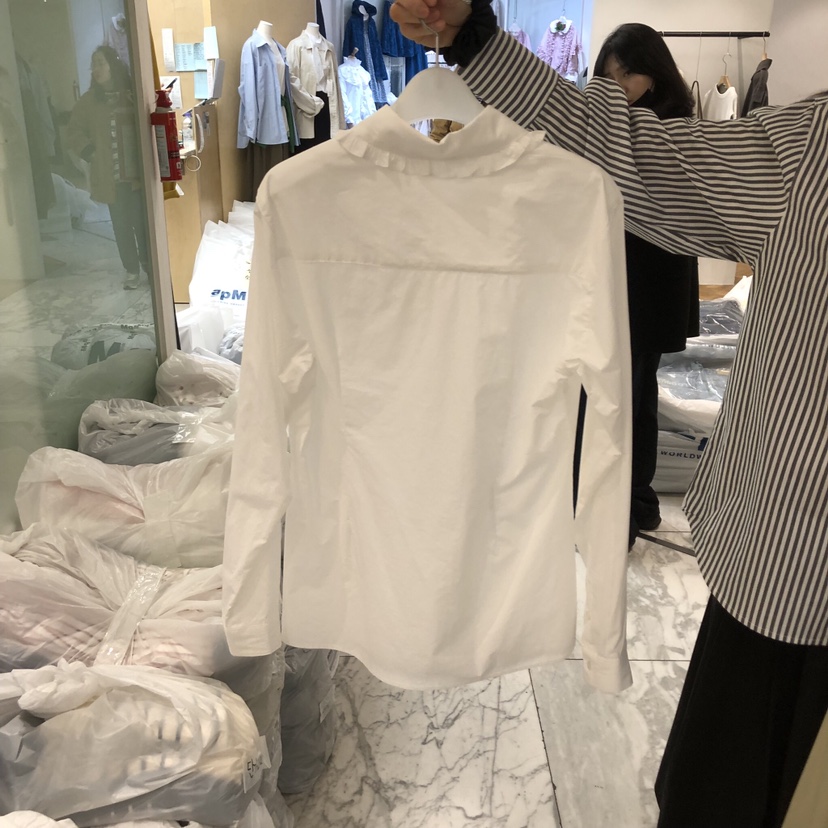 ALMOND韓國直郵女裝新品真品推薦休閑26春夏襯衫蕾絲衫荷葉邊ALMOND襯衫/蕾絲衫