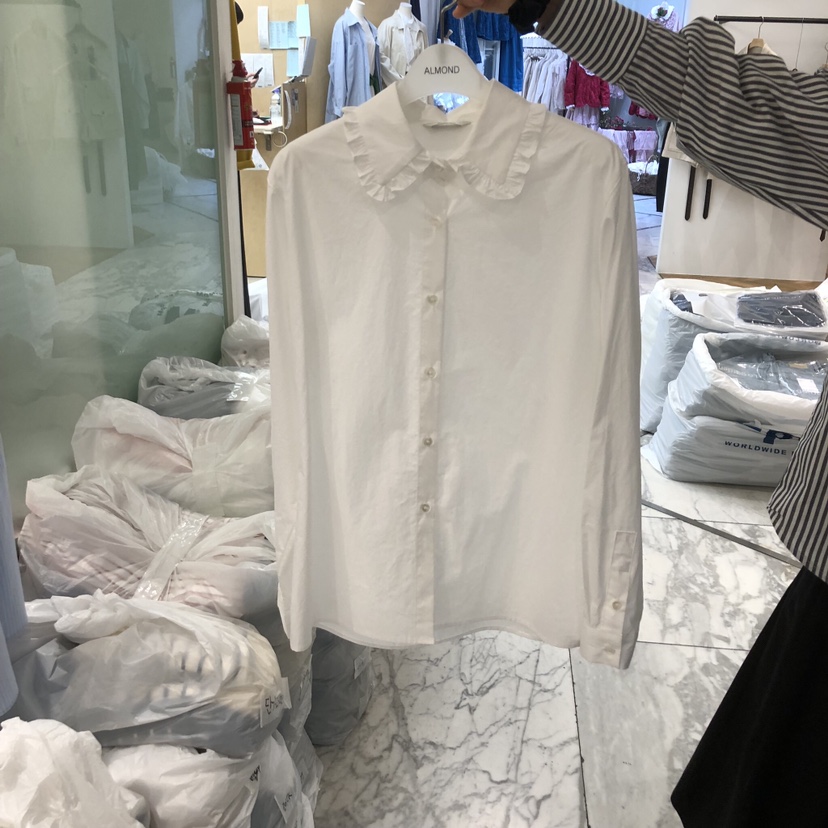 ALMOND韓國直郵女裝新品真品推薦休閑26春夏襯衫蕾絲衫荷葉邊ALMOND襯衫/蕾絲衫圖色1