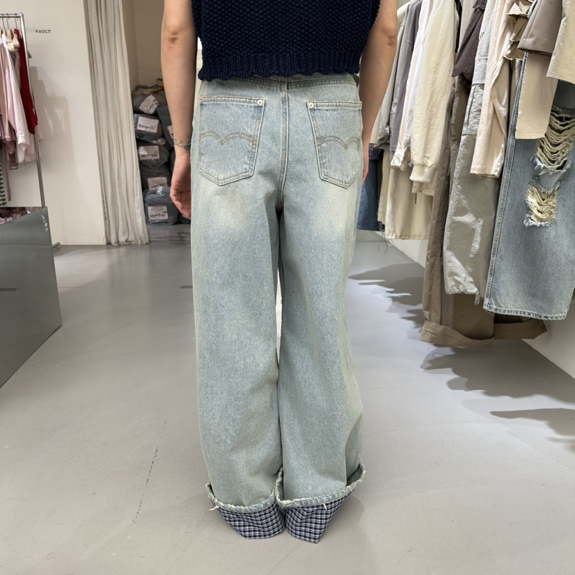 VAULT東大門直郵女裝新品休閑熱賣推薦真品人氣牛仔褲格子VAULT牛仔褲