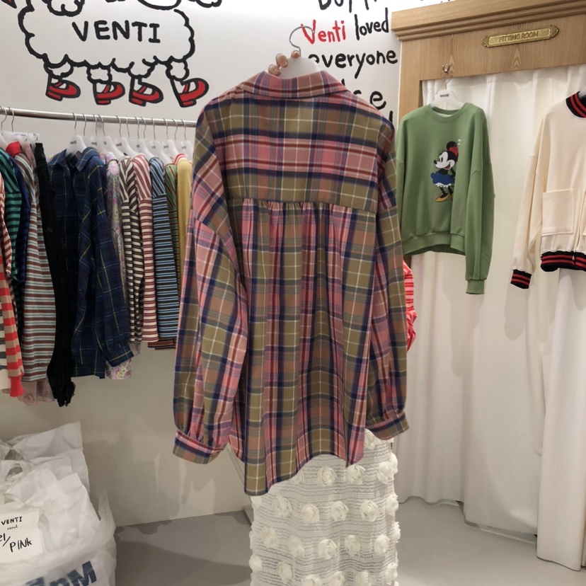 VENTI韓國代購女裝新款推薦熱賣時尚人氣襯衫蕾絲衫復古格紋VENTI襯衫/蕾絲衫