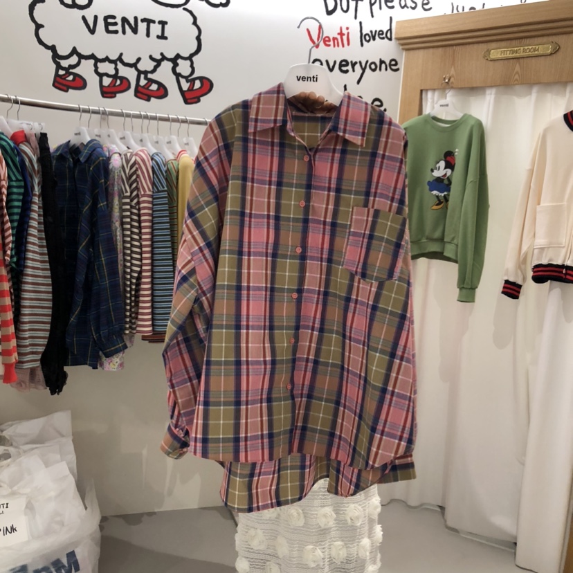VENTI韓國代購女裝新款推薦熱賣時尚人氣襯衫蕾絲衫復古格紋VENTI襯衫/蕾絲衫圖色1