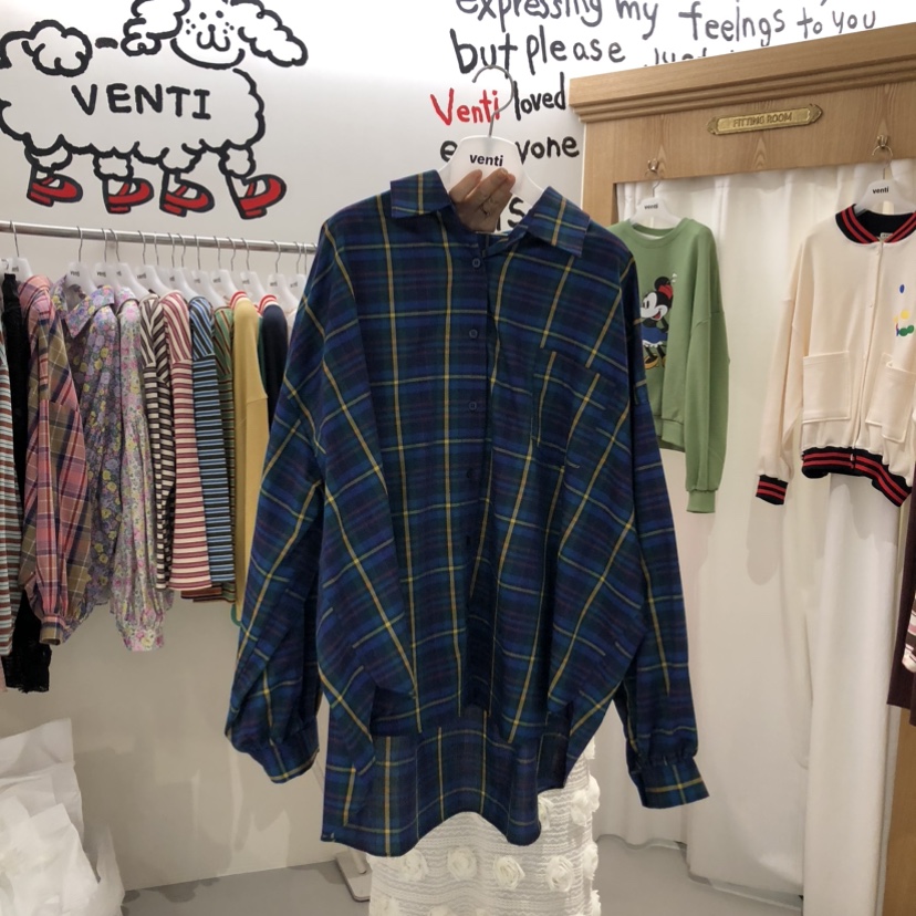 VENTI韓國代購女裝新款推薦熱賣時尚人氣襯衫蕾絲衫復古格紋VENTI襯衫/蕾絲衫圖色2
