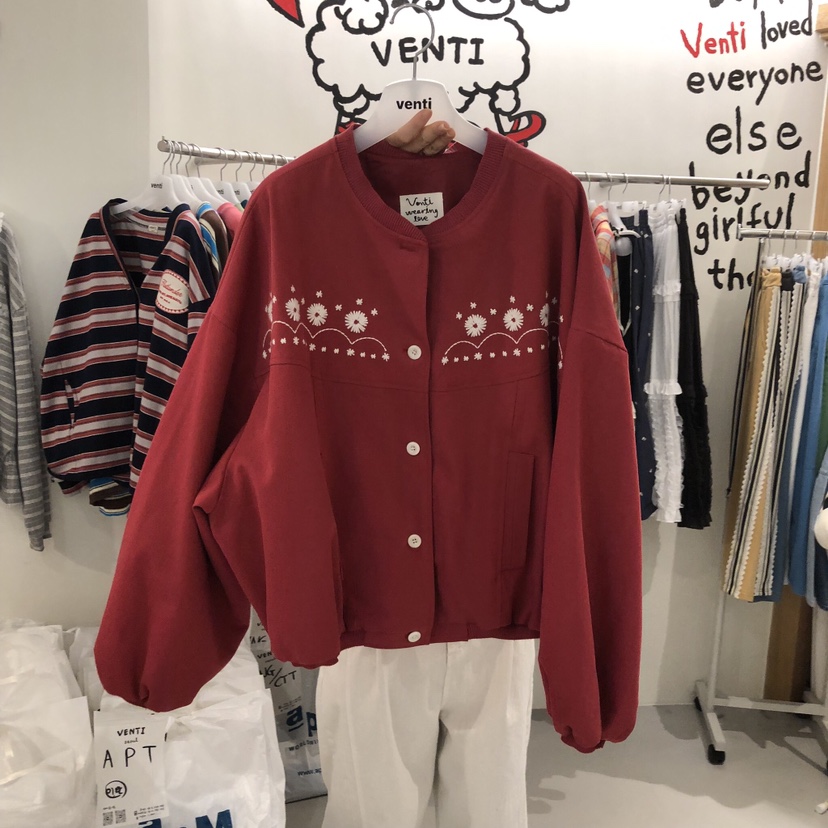 VENTI東大門實拍女裝新品26春夏真品推薦休閑夾克刺繡花朵VENTI夾克圖色1