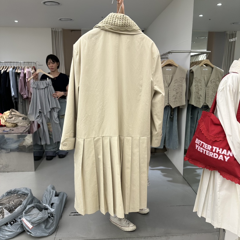VAULT韓國代購女士新品真品休閑職業時尚熱賣長款風衣褶裥VAULT長款風衣