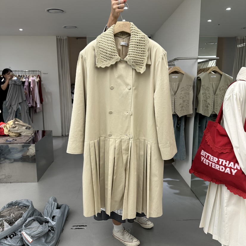 VAULT韓國代購女士新品真品休閑職業時尚熱賣長款風衣褶裥VAULT長款風衣圖色1