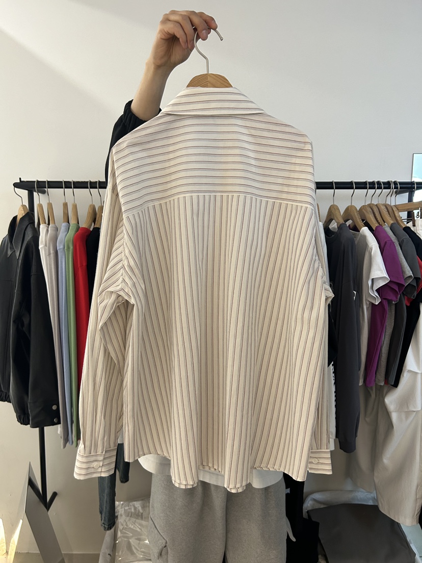 AS THOUGHT東大門實拍女士新款熱賣時尚休閑襯衫蕾絲衫條紋AS THOUGHT襯衫/蕾絲衫