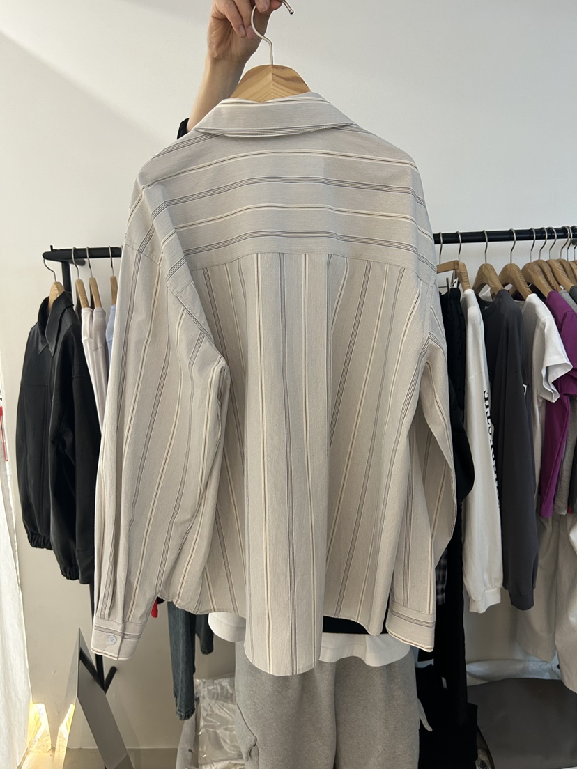 AS THOUGHT東大門實拍女士新款熱賣時尚休閑襯衫蕾絲衫條紋AS THOUGHT襯衫/蕾絲衫