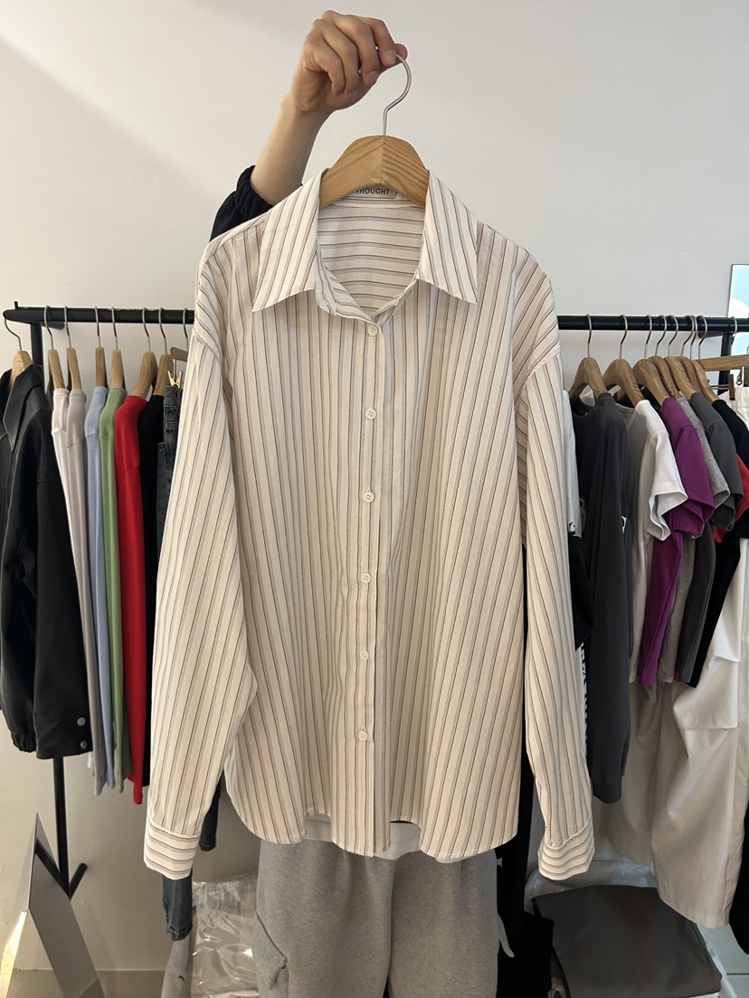 AS THOUGHT東大門實拍女士新款熱賣時尚休閑襯衫蕾絲衫條紋AS THOUGHT襯衫/蕾絲衫圖色1