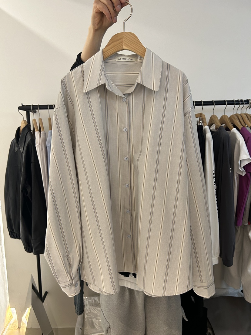 AS THOUGHT東大門實拍女士新款熱賣時尚休閑襯衫蕾絲衫條紋AS THOUGHT襯衫/蕾絲衫圖色2