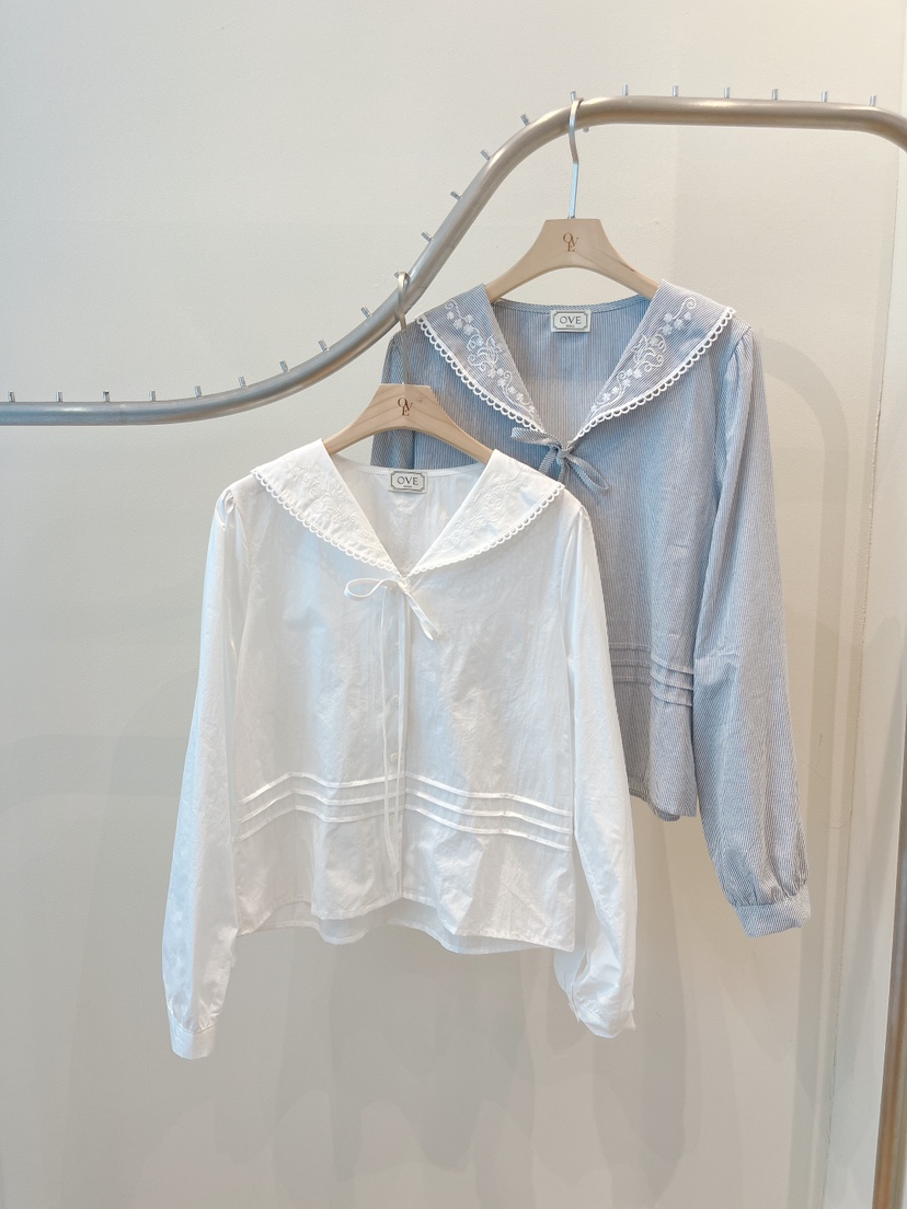 OVE東大門直郵女士新款休閑時尚26春夏推薦襯衫蕾絲衫海軍OVE襯衫/蕾絲衫