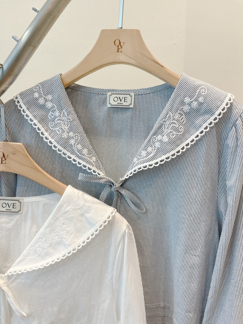 OVE東大門直郵女士新款休閑時尚26春夏推薦襯衫蕾絲衫海軍OVE襯衫/蕾絲衫