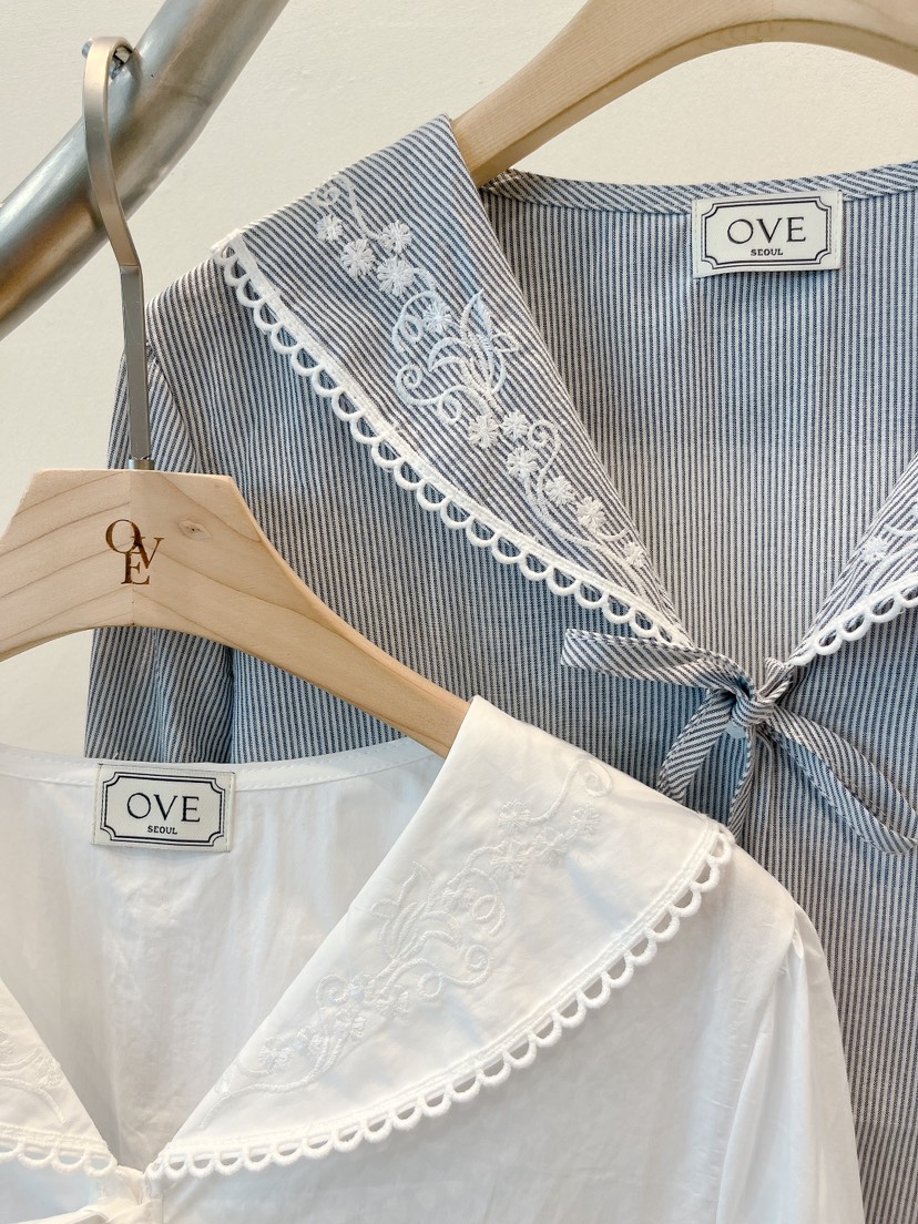 OVE東大門直郵女士新款休閑時尚26春夏推薦襯衫蕾絲衫海軍OVE襯衫/蕾絲衫