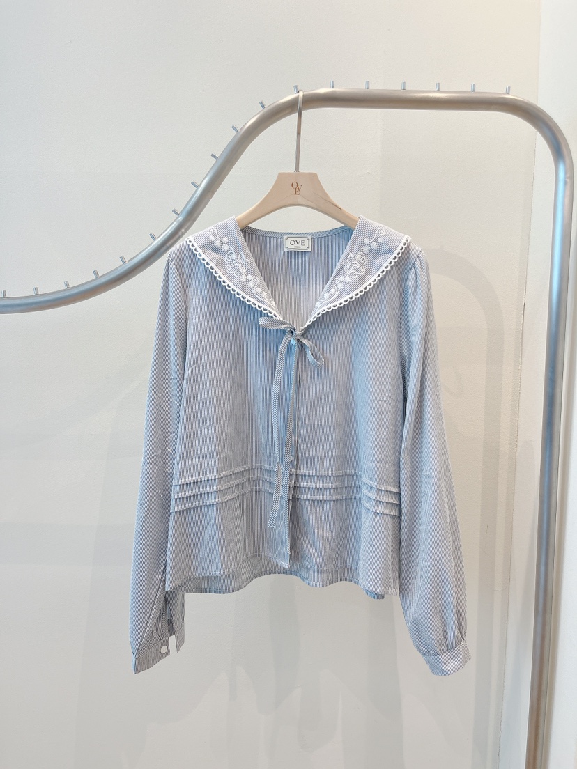 OVE東大門直郵女士新款休閑時尚26春夏推薦襯衫蕾絲衫海軍OVE襯衫/蕾絲衫圖色2