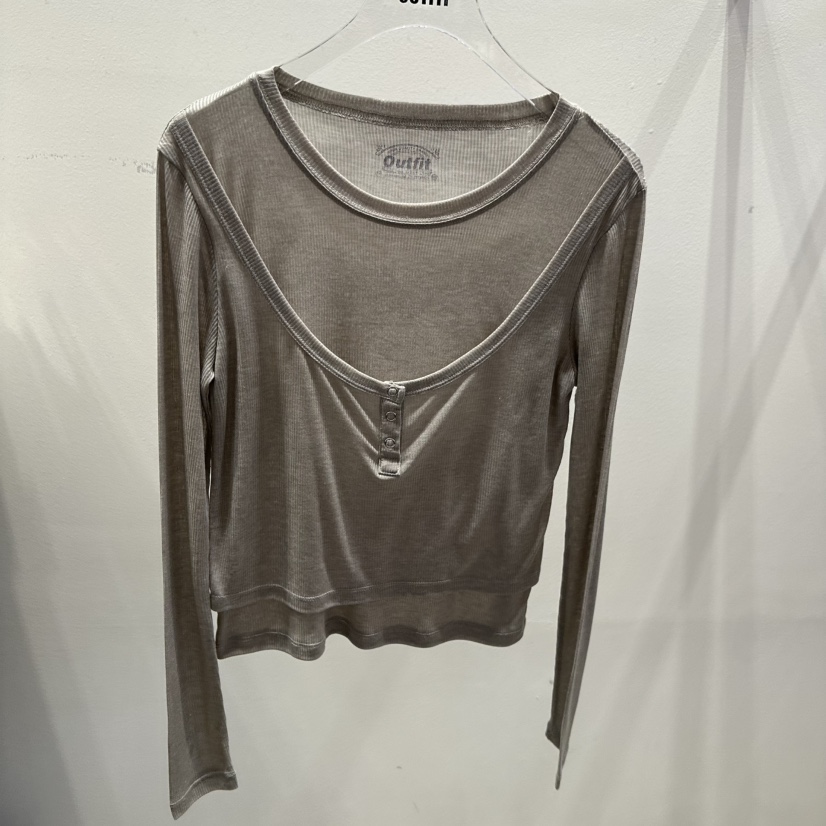 OUTFIT東大門代購女士新品26春夏休閑真品熱賣長袖T恤假兩件OUTFIT長袖T恤圖色5