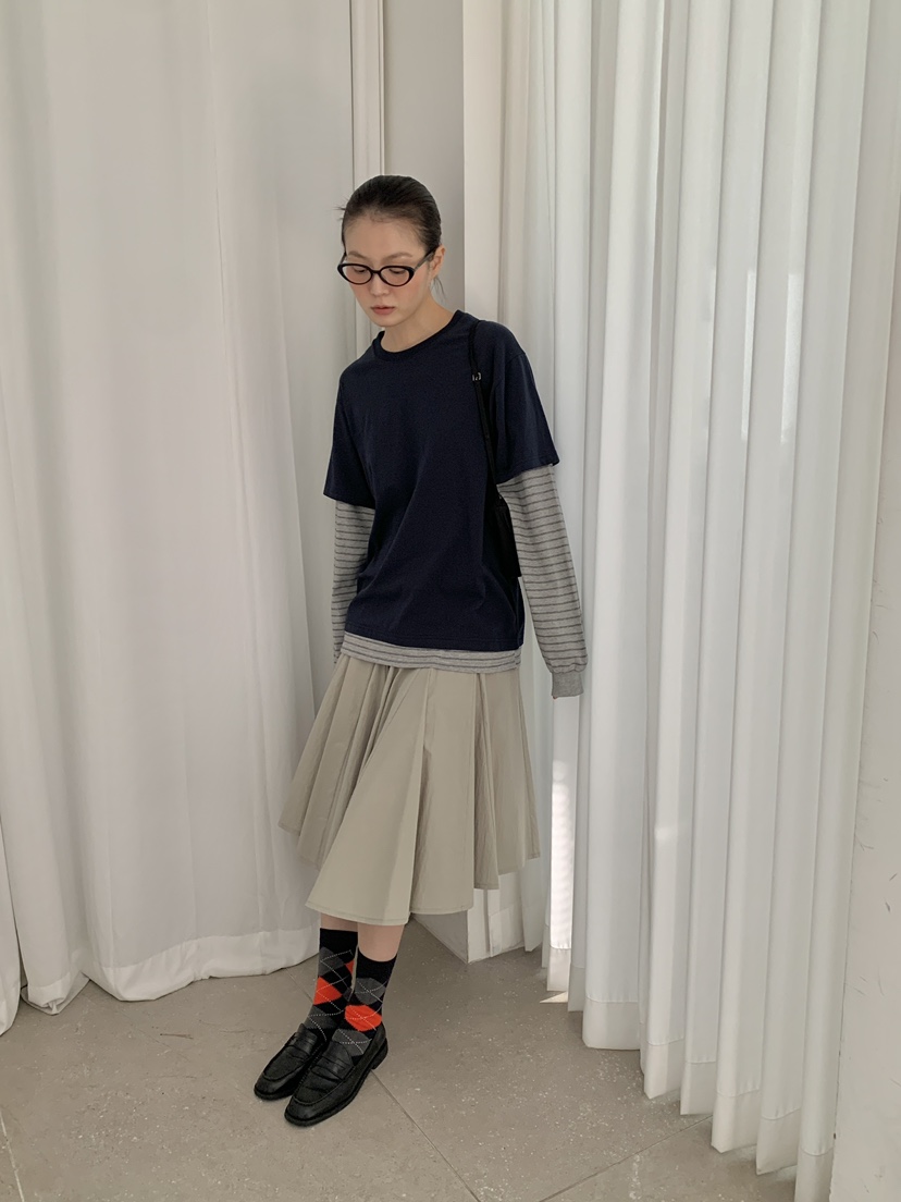 OURS韓國東大門直郵女裝新款熱賣人氣職業長袖T恤假兩件條紋OURS長袖T恤