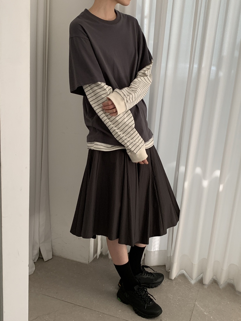 OURS韓國東大門直郵女裝新款熱賣人氣職業長袖T恤假兩件條紋OURS長袖T恤