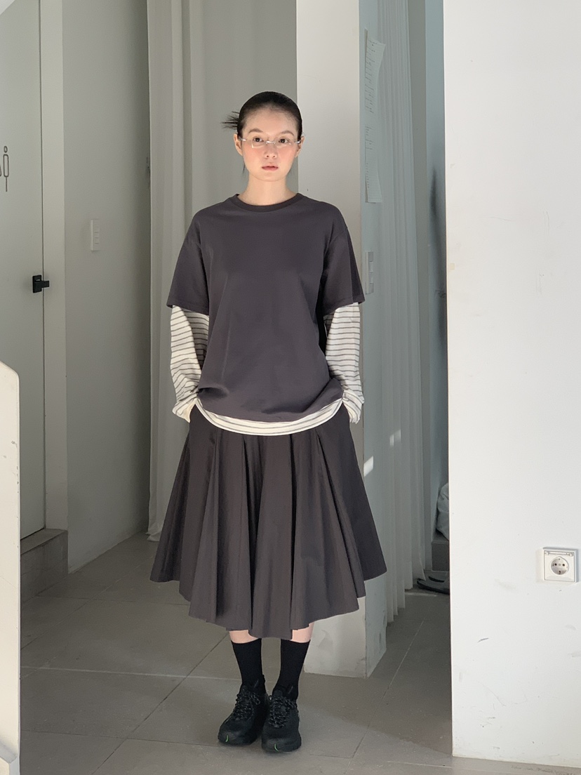 OURS韓國東大門直郵女裝新款熱賣人氣職業長袖T恤假兩件條紋OURS長袖T恤