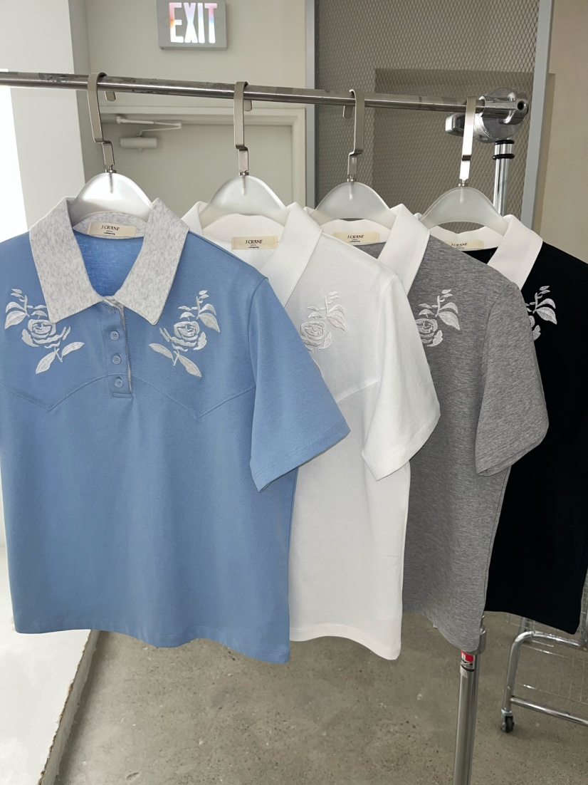 J CRANE-A韓國直郵女士新款26春夏時尚休閑熱賣T恤刺繡J CRANET恤