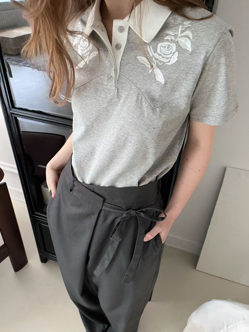 J CRANE-A韓國直郵女士新款26春夏時尚休閑熱賣T恤刺繡J CRANET恤