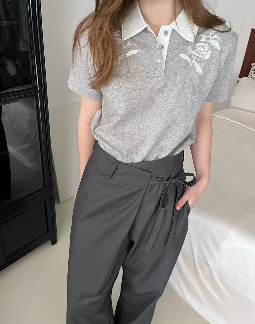 J CRANE-A韓國直郵女士新款26春夏時尚休閑熱賣T恤刺繡J CRANET恤圖色2