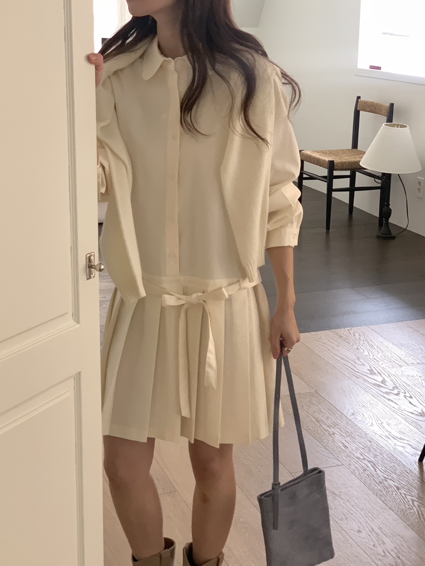 NOTHING韓國東大門代購女裝新款推薦休閑職業熱賣連衣裙褶裥NOTHING連衣裙