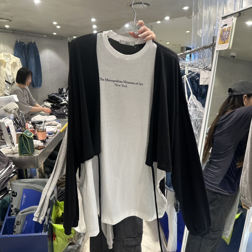 HERTZ-P韓國直郵女士新款休閑推薦時尚長袖T恤假兩件開襟衫HERTZ-P長袖T恤圖色1