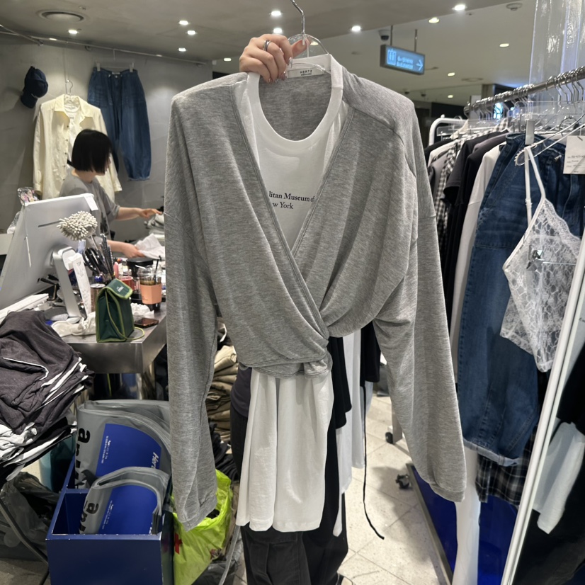 HERTZ-P韓國直郵女士新款休閑推薦時尚長袖T恤假兩件開襟衫HERTZ-P長袖T恤圖色2