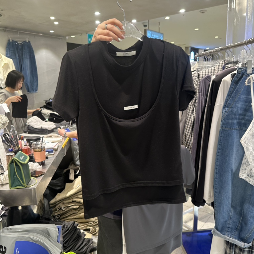 HERTZ-P韓國東大門直郵女裝新款推薦時尚職業人氣T恤假兩件HERTZ-PT恤圖色3黑色