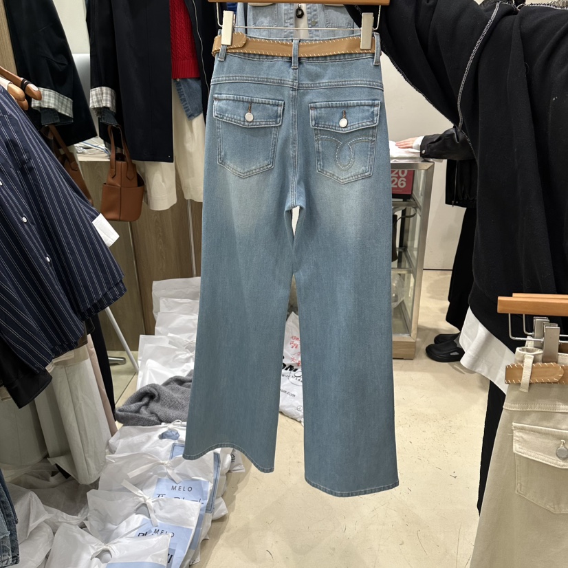 MELO韓國直郵實拍女士新品推薦人氣休閑時尚牛仔褲含腰帶MELO牛仔褲