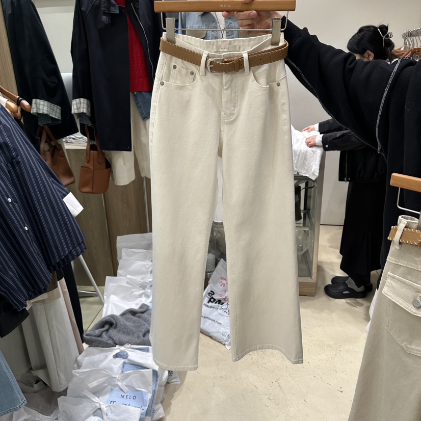 MELO韓國直郵實拍女士新品推薦人氣休閑時尚牛仔褲含腰帶MELO牛仔褲圖色1