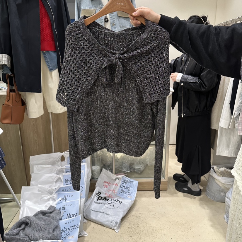 MELO韓國代購女裝新品26春夏熱賣時尚推薦針織衫披肩圍巾MELO針織衫圖色2