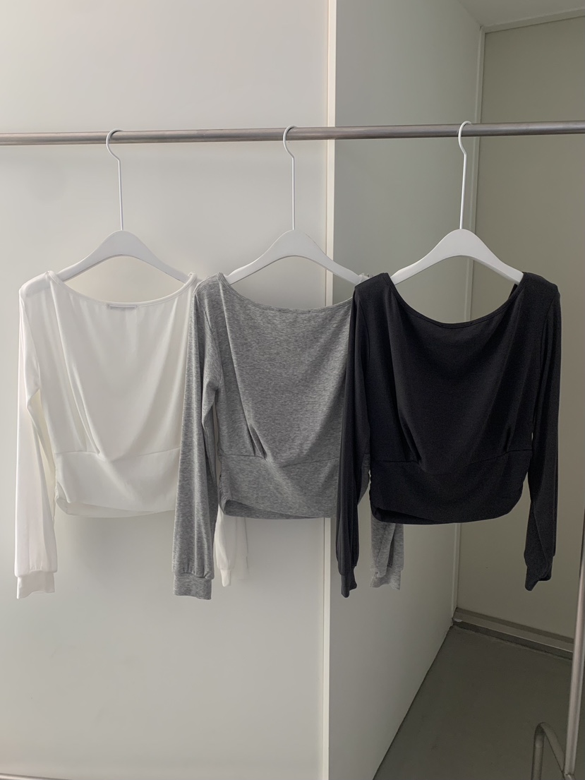 SHOP POSTER韓國直郵實拍女裝新款職業時尚推薦長袖T恤褶皺SHOP_POSTER長袖T恤