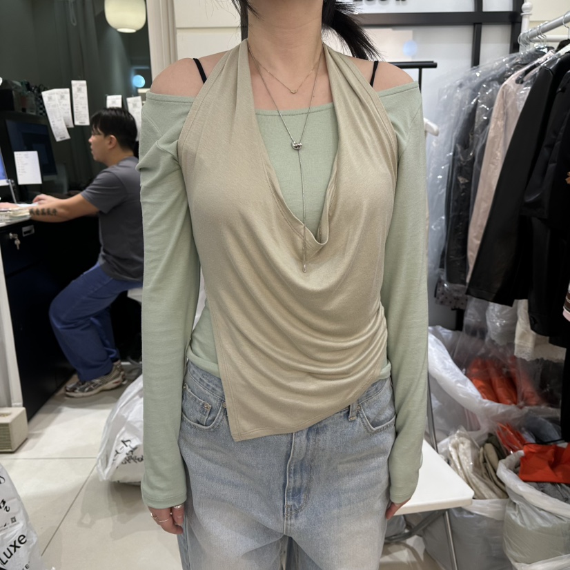 EGG IS韓國代購女士新品人氣休閑推薦時尚長袖T恤假兩件EGG IS長袖T恤圖色2