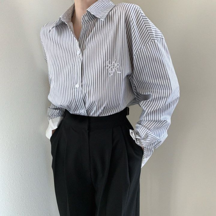 FEMME韓國代購女裝新品推薦休閑職業26春夏襯衫蕾絲衫刺繡條紋FEMME襯衫/蕾絲衫