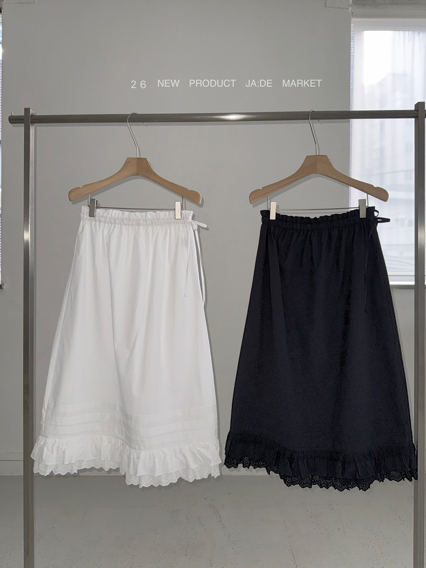 JADEMARKET韓國直郵女士新款推薦熱賣半身裙中短裙蕾絲褶裥JADE MARKET半身裙/中短裙