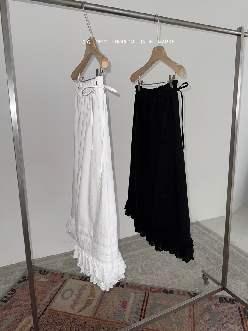 JADEMARKET韓國直郵女士新款推薦熱賣半身裙中短裙蕾絲褶裥JADE MARKET半身裙/中短裙