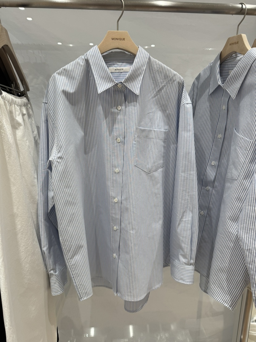 MONIQUE韓國代購女裝新款人氣26春夏職業時尚襯衫蕾絲衫條紋MONIQUE襯衫/蕾絲衫圖色1