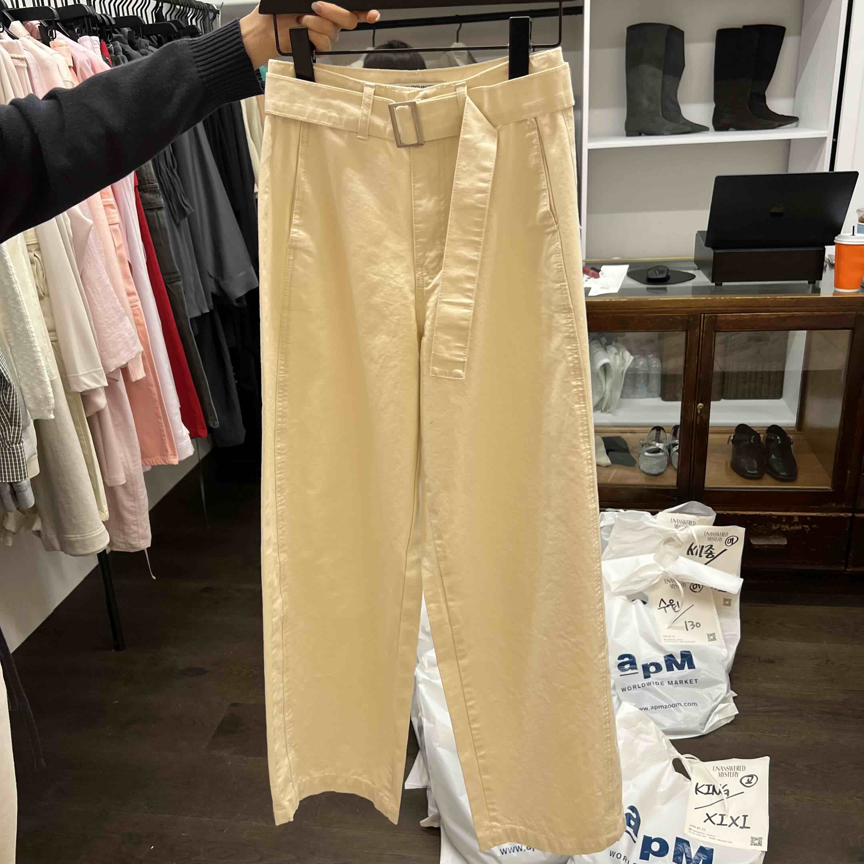 UNANSWERED-MYSTERY/FIFO東大門實拍女士新品推薦休閑褲含腰帶棉UNANSWERED-MYSTERY/FIFO休閑褲圖色2