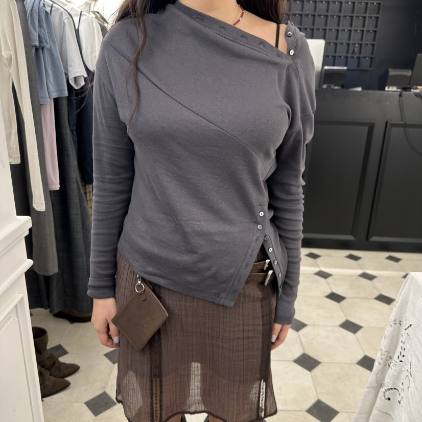 ETER東大門實拍女士新款休閑人氣時尚職業熱賣長袖T恤紐扣eter/VERSO長袖T恤圖色2