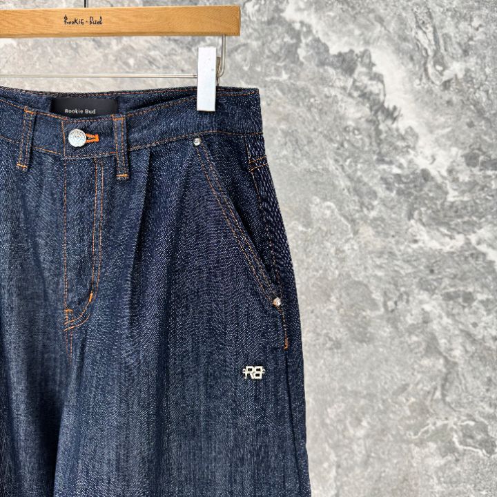 ROOKIE BUD韓國直郵實拍女士新款人氣休閑職業牛仔褲褶裥ROOKIE BUD-P牛仔褲