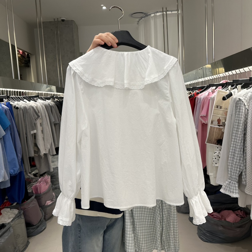 ARTE STUDIO/ATTENTION EDITORIAL韓國直郵實拍女裝新款人氣襯衫蕾絲衫荷葉邊褶裥ARTE STUDIO/ATTENTION EDITORIAL襯衫/蕾絲衫