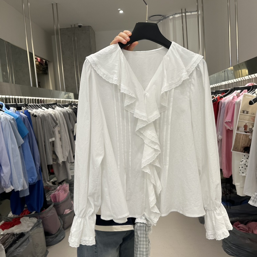 ARTE STUDIO/ATTENTION EDITORIAL韓國直郵實拍女裝新款人氣襯衫蕾絲衫荷葉邊褶裥ARTE STUDIO/ATTENTION EDITORIAL襯衫/蕾絲衫圖色1