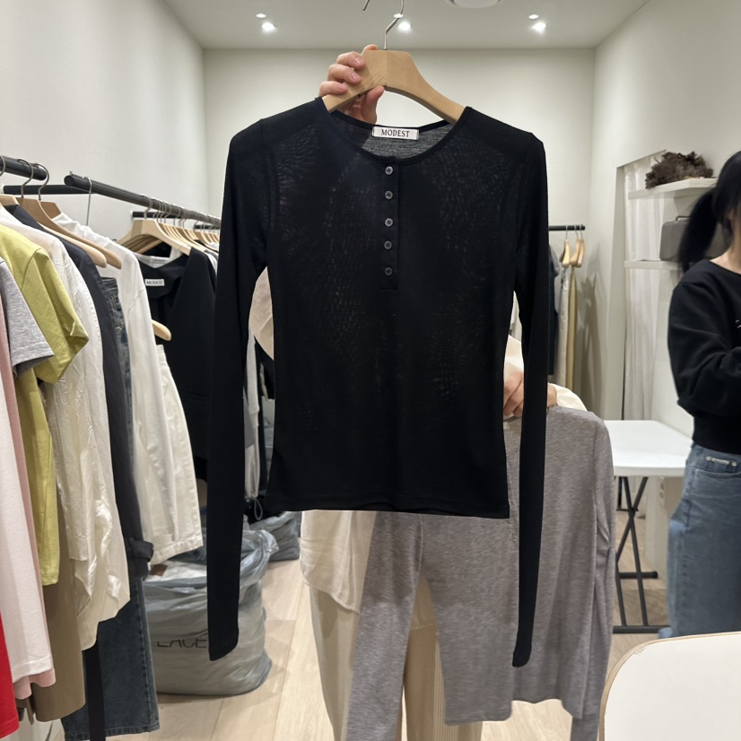 NOTTINGHAM/AVECNOUS韓國代購女裝新品26春夏熱賣長袖T恤MODEST/NOTTINGHAM長袖T恤圖色4黑色