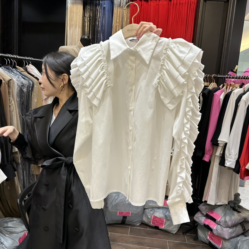 HERISH韓國東大門代購女裝新款26春夏熱賣襯衫蕾絲衫羊皮Herish襯衫/蕾絲衫圖色1