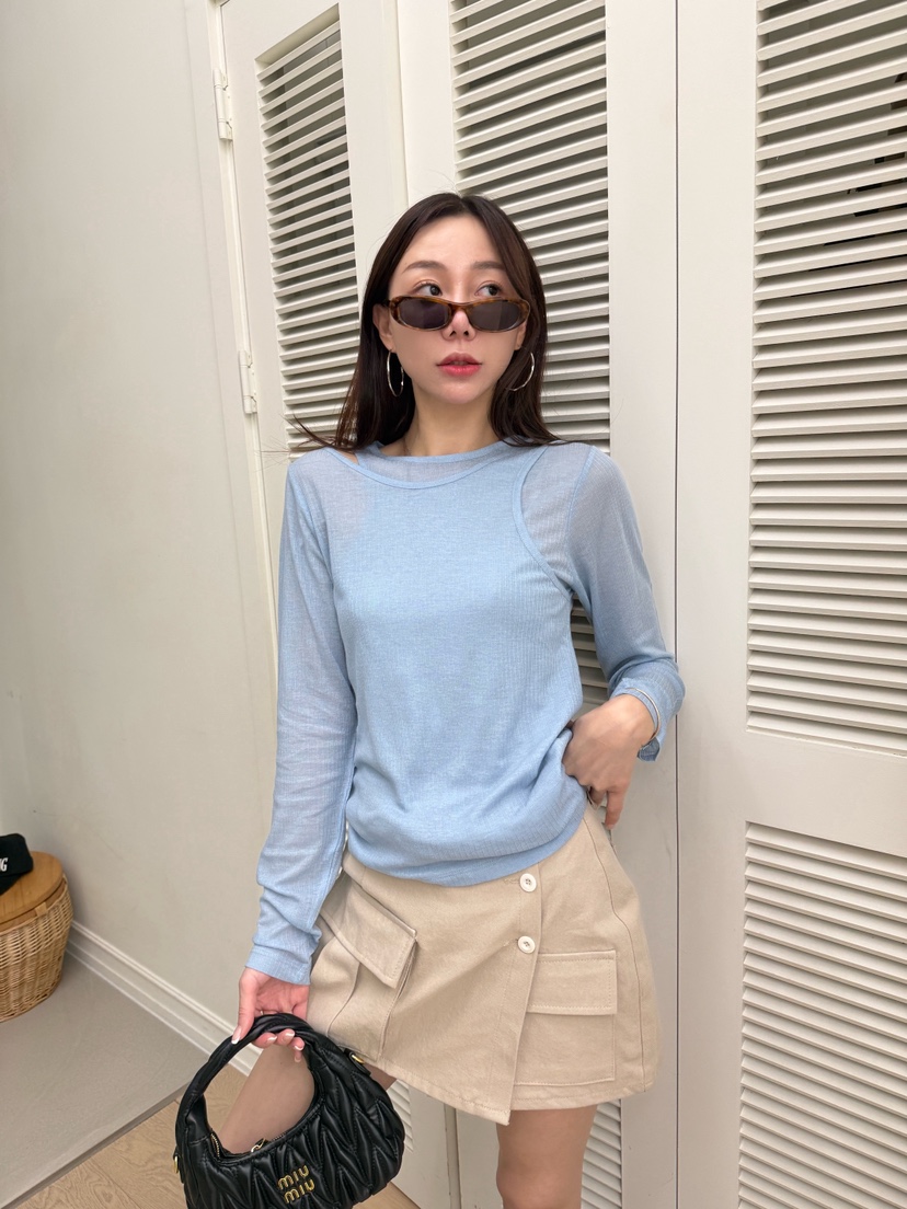 LUMIPLE韓國直郵女士新品人氣時尚熱賣休閑長袖T恤假兩件LUMIPLE長袖T恤